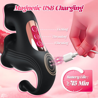 4-in-1 G-Spot Vibrator with 10 Sliding Ring, Vibrating, Thrusting & Licking Modes