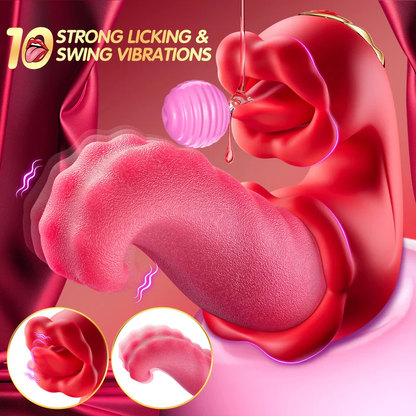 Twin Rose Thrusting G Spot Vibrator - Tongue Teasing & Vibrating