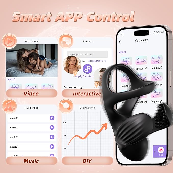 Vibrating Cock Ring Mens Sex Toys, Silicone Penis Ring Vibrator Sex Toys for Mens Testicles Stimulator, 9 Vibration Modes Adult Toys for Men Women, APP Control Male Sex Toy