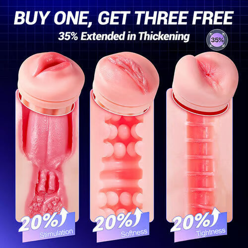 Co-branded: 3 Sleeves Pocket Pussy Penis Pump with 9 Sucking & 9 Vibrating Male Masturbator