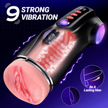 Co-branded: 3 Sleeves Pocket Pussy Penis Pump with 9 Sucking & 9 Vibrating Male Masturbator