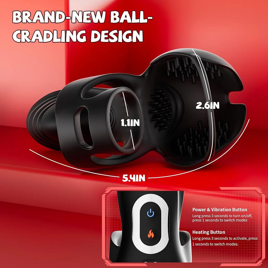 Vibrating Penis Ring with 9 Vibration Modes & 3 Heating Settings – 360° Testicle & Perineum Stimulator