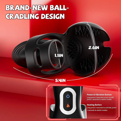 Vibrating Penis Ring with 9 Vibration Modes & 3 Heating Settings – 360° Testicle & Perineum Stimulator