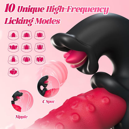 4-in-1 G-Spot Vibrator with 10 Sliding Ring, Vibrating, Thrusting & Licking Modes