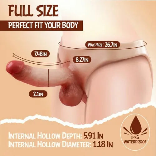 Strap-on Dildo Silicone Wearable Hollow Dildos Panties With 7.48'' Realistic Penis