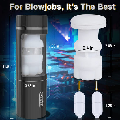 Hands-Free Male Oral Sex Toy with 6 Thrusts& Suctions 7 Vibrations (Milk White Sleeve)