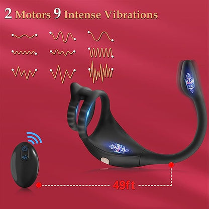 Vibrating penis ring stain stimulator with mini bullet, remote control, anal plug, prostate massager