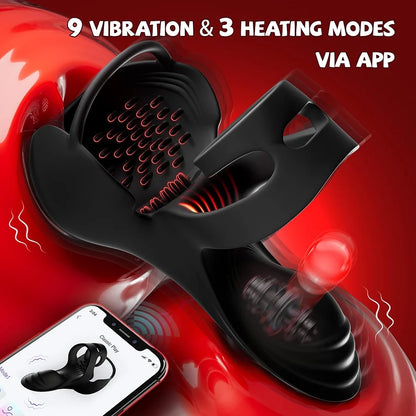 Vibrating Penis Ring with 9 Vibration Modes & 3 Heating Settings – 360° Testicle & Perineum Stimulator
