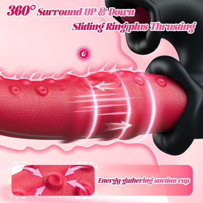 4-in-1 G-Spot Vibrator with 10 Sliding Ring, Vibrating, Thrusting & Licking Modes