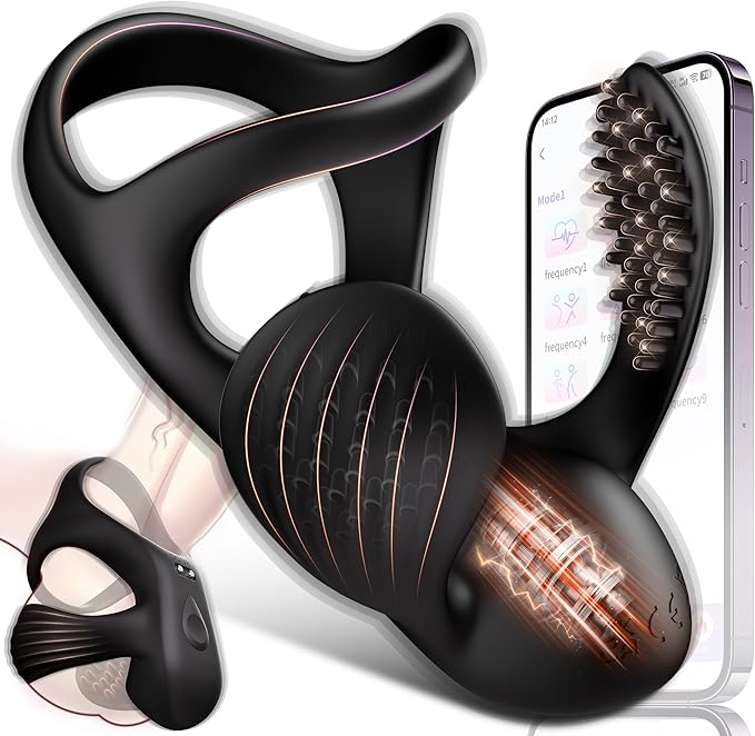 Vibrating Cock Ring Mens Sex Toys, Silicone Penis Ring Vibrator Sex Toys for Mens Testicles Stimulator, 9 Vibration Modes Adult Toys for Men Women, APP Control Male Sex Toy