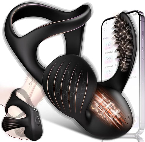 Vibrating Cock Ring Mens Sex Toys, Silicone Penis Ring Vibrator Sex Toys for Mens Testicles Stimulator, 9 Vibration Modes Adult Toys for Men Women, APP Control Male Sex Toy