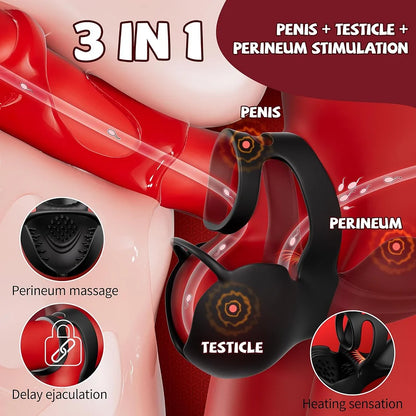 Vibrating Penis Ring with 9 Vibration Modes & 3 Heating Settings – 360° Testicle & Perineum Stimulator