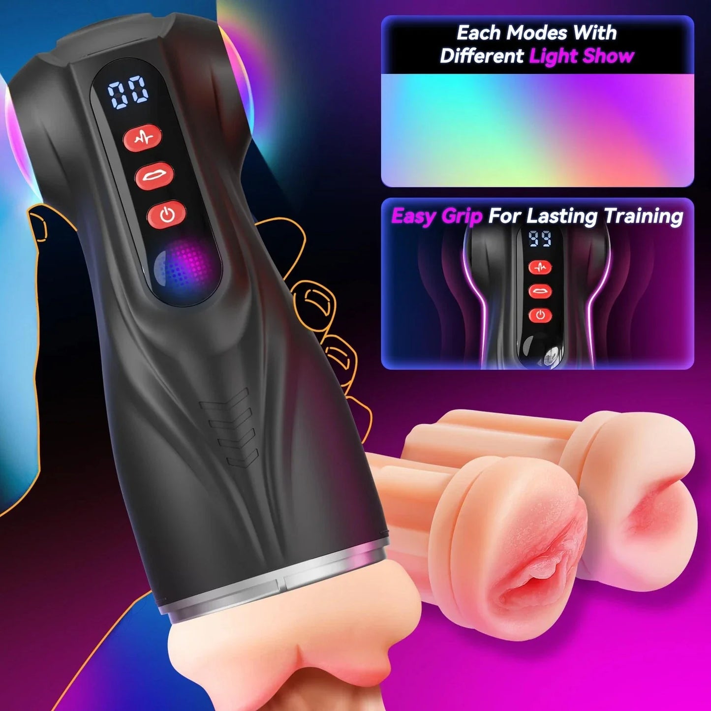 Co-branded: 3 Sleeves Pocket Pussy Penis Pump with 9 Sucking & 9 Vibrating Male Masturbator