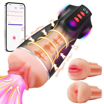 Co-branded: 3 Sleeves Pocket Pussy Penis Pump with 9 Sucking & 9 Vibrating Male Masturbator